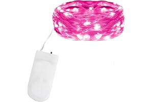 Gcstnn LED Fairy Lights Battery Operated, 2M 20LED 1Pack Mini String Lights IP65 Waterproof Silver Wire Lights for Jars, Christmas, Halloween, Bottles, Bedroom in/Outdoor Decoration(Pink)