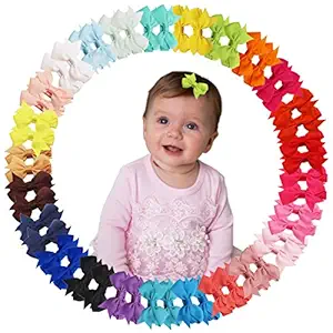 50Pcs/20Pair 2Inch Mini Hair Bows Clips Boutique Grosgrain Ribbon Tiny Hair Bow Alligator Hair Clips Fully Lined For Fine Hair Infants Toddlers Baby Girls Kids Children