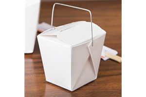 QQOUTLET Caja de papel blanco asiático chino con mango de alambre, resistente a fugas y grasa apilable para ir cajas (25, 16 onzas)
