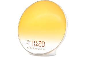 Sarini Sunrise-Väckarklocka, Upplyst Väckarklocka med Simulering av Soluppgång/Solnedgång, Dubbelt Larm, Sänglampa, Snooze-Funktion, FM-Radio