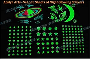 Atulya Arts Starry Sky Night Glow in The Dark Realistic Space Stars and Moon Ceiling Radium 3D Acrylic Wall Stickers - 165 Pieces