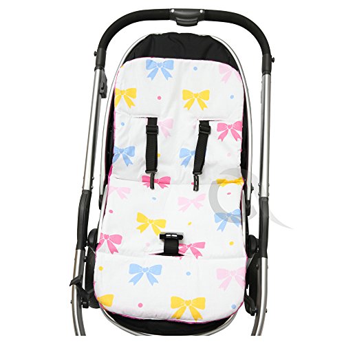 REVERSIBLE cotton & minky Pram INSERT, LINER covers Universal (bow /pink)