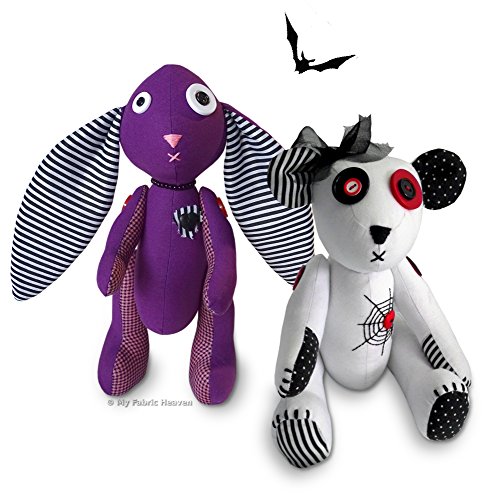 My Fabric HeavenTwo Discounted Sewing Patterns Gothic Teddy Bear & Bunny Rabbit Halloween Themed Stuffed Soft Toys & Easy Photo-Tutorial Instructions. Free Post