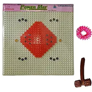 Escor Acupressure Magnetic N Pyramid Power Mat Kit with Wooden Massager Pointed Useful for Heel Knee Leg-Pain Sciatica Cramps Migraine Depression n Boost the Immune System ESC-A299-OW (Multicolor)