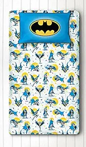 Silverlinen Official DC Comics Justice League Batman 100% Cotton 250 TC Single Bedsheet for Kids Room for Boys and Girls with One Pillow Cover - Multicolour