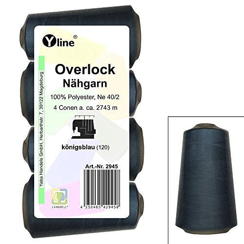 4 Stück Spulen Overlock - Nähgarn, königs - blau, a. 2743 m, NE 40/2, 100% Polyester, Nähfaden, Nähmaschinen Garn, 2945
