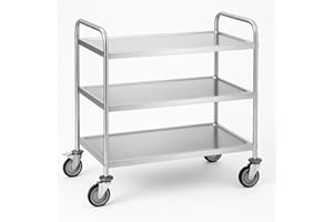 Arredo Chef – Chariot de Service INOX à 3 Niveaux – 84,5 x 52,5 x 94 cm – roulettes Pivotantes avec Freins – Cuisine Pro, Restaurant, Collectivité