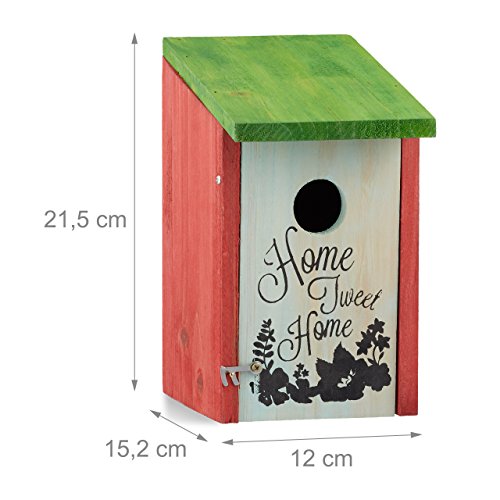 Relaxdays Nistkasten, Kleinvögel, Aufschrift Home sweet Home, Holz, hängend, Deko, HBT: 21,5 x 12 x 15,2 cm, rotgrün - 3