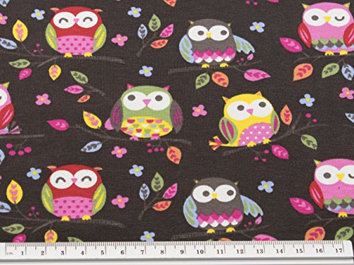 Jersey Stoff little Darling gemustert mit Eulen auf braun als Meterware | Maße: 50 cm x ca. 145 cm | 1A ÖKO-TEX Qualität Standard | - 2