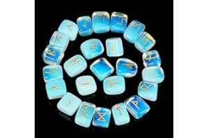FASHIONZAADI Rune Stones Opalite Futhark Rune Set Viking Ruin Stones Engraved Stones Crystal Set Runes Elder futhark Runes with Guide Book Gemstones and Crystals Reiki Supplies Feng Shui Decor 20mm