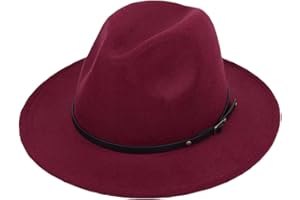 HAPPYUPCITY Unisex Womens Mens Adjustable Classic Wide Brim Belt Buckle Fedora Hat Felt Panama Hat Church Jazz Cap