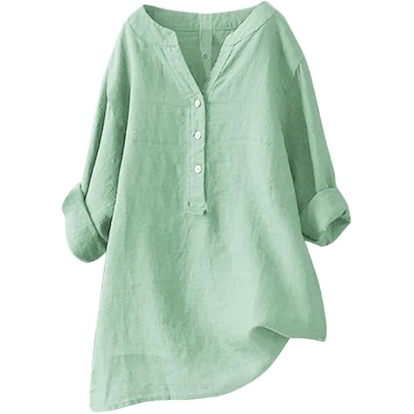 Top Donna In Lino E Cotone - Stampa Floreale, Manica 3/4, Scollo A V | Oversize, Primavera/Estate