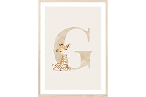 MeinBaby123® Poster con lettere, formato DIN A4, per cameretta dei bambini, decorazione per la cameretta dei bambini, idee regalo per la nascita, lettera G (dolce giraffa)