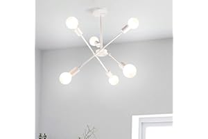 iDEGU żyrandol przemysłowy, 6 świateł, lampa sufitowa, LED, vintage, metalowa, regulowana, zawieszka, E27, oświetlenie retro, lampa sufitowa, do salonu, kuchni, jadalni, sypialni (biały)