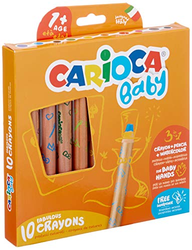 CARIOCA BABY LÁPICES 3in1 | 42818 - Lápices Super Grandes para Niños de 12 Meses, con Sacapuntas, 10 Colores