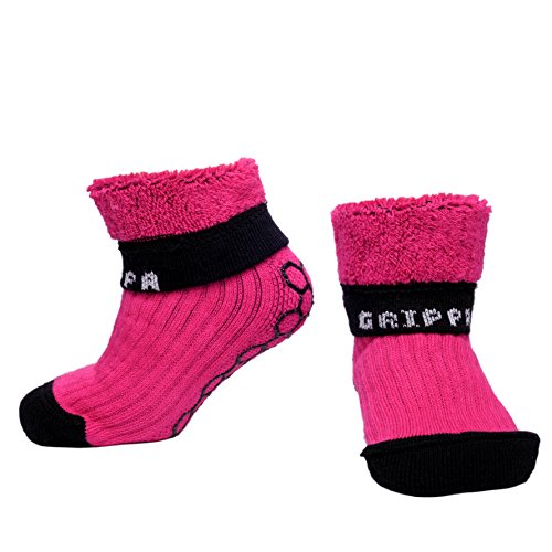 GRIPPA SOCKS Pink kids cotton slipper socks made in Britain, approved by UK's leading foot health experts, Great for childrens feet