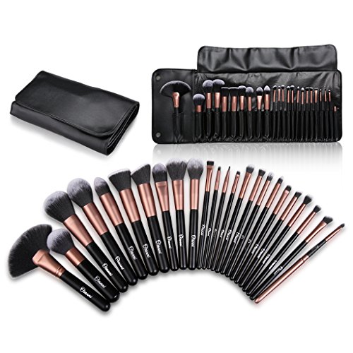 Ovonni 24pcs Professional Superior Cosmetic Makeup Brush Makeup Tools Kit Brush Set Black Brush Roll