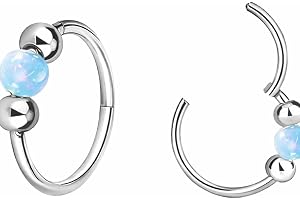 Small Cartilage Hoop Earrings for Women Men, Opal Silver Earrings 316L Surgical Steel Hinge Huggie Hoop Earrings for Helix,Tr