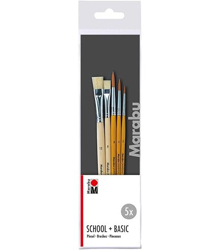 Set De 3 Pinceaux Marabu School - Poils Naturels, Tailles 4, 8, 12, Pour Peinture Enfants, Acrylique, Textile