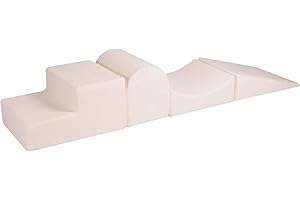 MEOWBABY 4 Elements Soft Foam Blocks Playset - Aire de Jeux 145x45cm pour Bébés et Tout-Petits, Blocs d'escalade d'intérieur, Aire de Jeux intérieure pour Enfants - Durable, Léger, Boucle, Blanc