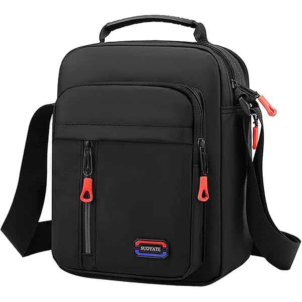 Sac Bandoulière Homme Nylon Multi-Poches - Sac Messager Grande Capacité 24x20x7cm Noir