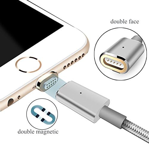 KUPX New Supper Strong Magnetic USB Charger Cable Adapter for iPhone 7 7Plus 5 5c 5s se 6 6 Plus 6s 6s Plus iPad 3 4 Mini Pro Air, Lightning iPhone Car Cable Charging and Data Transfer Silver