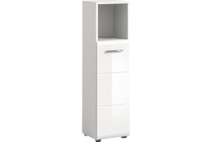 ‎XONOX.HOME xonox.home - Badschrank Ice 30x110x30 cm in weiß Hochglanz Tiefziehfront Korpus weiß - Kommode Standschrank schmaler Badezimmerschrank - platzsparend und funktional
