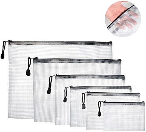 Cymax File Zipper Bag Mesh Zip Lock File Bags Collapsible Zipper Paper Document Bag Pencil Travel Wallet Pouches for Organize Supplies,medication,Cosmetics,School Office Homework Travel Accessories,6 Pieces 6 Sizes