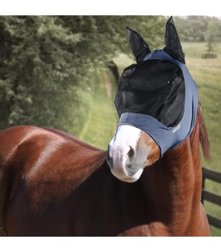 Maschera Anti Mosche Per Cavallo Horses Soft PRO - Nylon E Cotone, Paraorecchie, Taglia L Nero - Foto 9