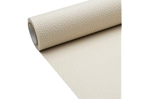 AOMRY Cream Litchi Texture PU Fabric Leather 8.3x53.14 Inch（21x135 CM） 1.13mm Thick Faux Synthetic Leather Material for Upholstery Crafts, DIY Sewings, Sofa, Handbag, Earrings, Hair Bows Decorations