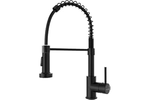 DAYONE Matte Black Kitchen Sink Taps with Pull Down Sprayer, Spring Kitchen Mixer Tap with 2 Modes Spray, 360° Swivel High Arc Single Lever Commercial Sink Taps, UK Standard Faucet