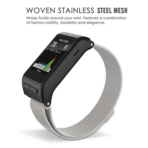 MoKo Garmin vívoactive HR Armband – Edelstahl Milanese Magnet Uhr Band Strap Uhrenarmband Erstatzband Replacement für Garmin vívoactive HR Sport GPS-Smartwatch, Silber - 2