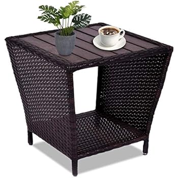 Beistelltisch aus Polyrattan Geflecht grau. Wetterfester Gartentisch