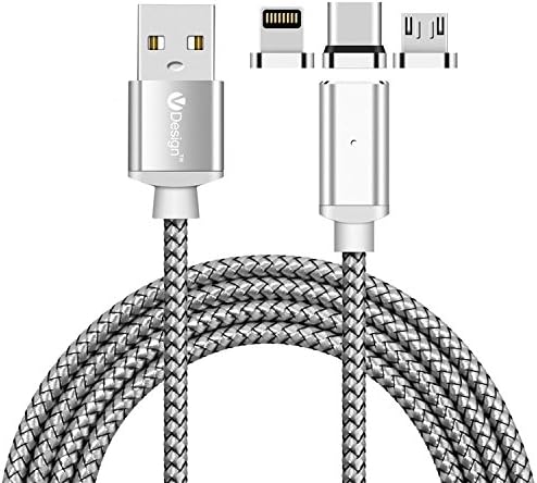 ACALI® 2M 3 in 1 Magnetic Micro USB/Type C/IOS Adapter Fast Charging Data Sync Cable (Silver)