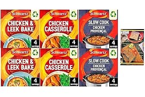 KITCHEN FELLA Schwartz Packet Mixes Chick & Leek Bake, Chick Casserole and Chick Provencal. Two Of Each Packet Mix. Also includes 14 Day Healthy Eating Challenge