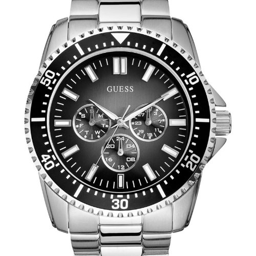 Guess Focus Men's Quartz Watch with Black Dial Analogue Display and Silver Stainless Steel Strap W10245G4