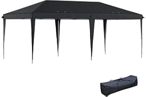 Outsunny Pop Up Gazebo 3 x 6m, Foldable Canopy Tent, Height Adjustable Wedding Awning Canopy w/Carrying Bag, Black