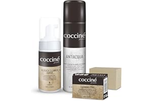 Coccine - Kit Per Pelle Scamosciata e Nabuk, Spray Impermeabilizzante + Pulitore per Nabuk + Cubo per Pulire, Protettore per Scarpe in Pelle, Schiuma Detergente