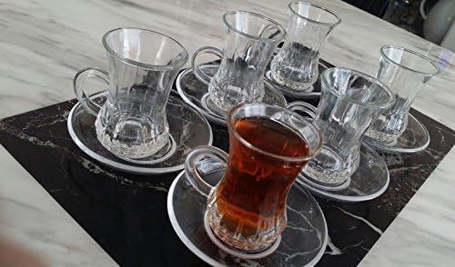 Set of 6 Designer Glass Turkish Arabic Tea Coffee Serving Set Cups Saucers 12pc