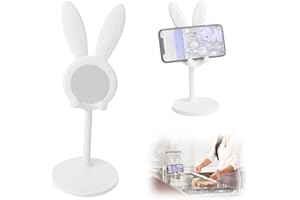 IKOPFLN Support Téléphone Bureau, Support de téléphone réglable en Hauteur avec Support de téléphone de Bureau Lapin Compatible avec Tous Les téléphones, Tablette, Blanc, 1 pièce