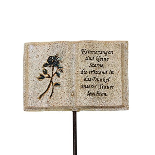 Buch mit Text als Blumenstecker Erdspieß in Sandstein Marmor Optik - Grabschmuck Grab Trauer