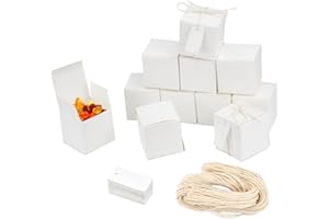 NAROSEBE 50 Stück Karton Geschenkboxen Hochzeit Kraftpapier Geschenkboxen mit Deckel Kraftpapierbox Geschenkschachtel klein Pralinenschachtel Leer mit Juteseilen für Geschenke Party Geburtstag 7*7*7cm