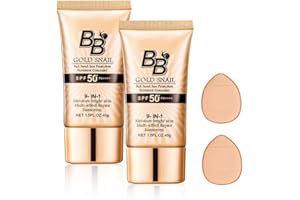 Bisienya 2 Pcs BB Cream,Foundation BB Cream,Tinted Moisturiser Balm BB Cream Natural Spf50+ Cover Blemishes BB Cream Light for All Skin Types (Natural Color With 2PCS Puff)