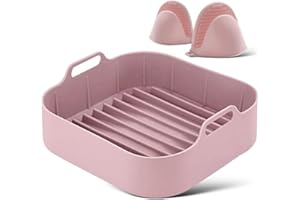 YEMMAR 21CM Molde Silicona Freidora de Aire Rosa Accesorios Freidoras de Aire Ninja 4,7L Cecotec 6L, 5,5L Bandeja Moldes para Air Fryer Recipientes Cuadrado Cesta Accesorios para Freidora sin Aceite