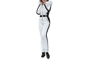 Shffuw Schneeanzug Damen,Skianzug Damen 2 Teilig,Einteiliger Ski Overall Winter Warme Schneejacke Skifahren SäTze Outdoor Sport Mit Kapuze ReißVerschluss SkianzüGe Wasserdicht SkianzüGe Damen Set