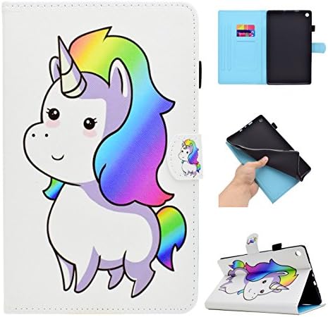 Case for Kindle Fire HD 8 Tablet, GSWAY Thinnest Lightest Folding Stand PU Leather Cover with Auto Sleep / Wake & Anti-Slip for Amazon Kindle Fire HD 8 2018/2017/2016 - Colorful Unicorn
