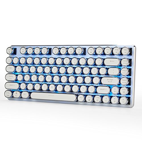 Preisvergleich Produktbild Verdrahtete Mechanische Spieltastatur Eisblau Hintergrundbeleuchtung Mit Cherry MX Braune Schalter Steampunk Retro Vintage Schreibmaschine Style Keycaps 82 Tasten Mini Keyboard Weiß Magicforce by Qisan