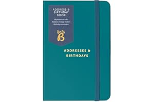 Busy B Address & Birthday Book - Teal Cover with Alphabetical Tabs, Address Change Stickers, Birthday Reminders, Handy Pockets & Elastic Closure Band