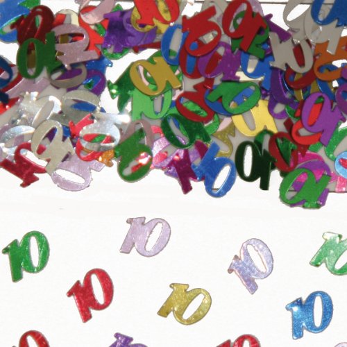 Bunt glitzerndes Konfetti mit Geburtstagszahl: 10 // Tüte mit 15g (ca. 1000 einzelne Konfetti's) // Deko Tischdeko Jubiläum Zahlenkonfetti Metallkonfetti Streukonfetti zehnter Geburtstag Birthday Kinder Kindergeburtstag