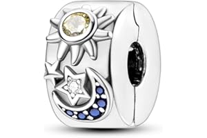 Parmuz Clip Espaciador Charm para Pulsera 925 Pavé de Plata de Ley Circonita Cúbica Clip Lock Espaciador Tapón Charm Bead Star Moon Evil Eye charms Joyería Regalo para Mujer